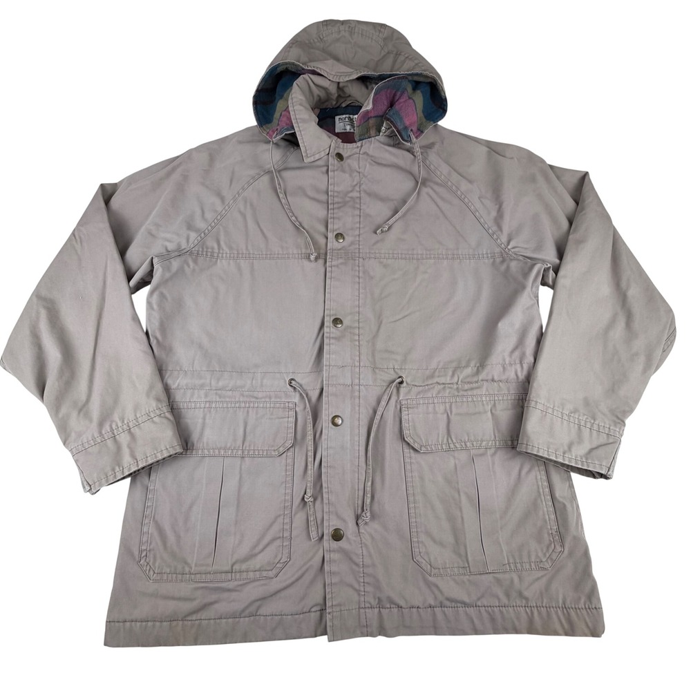 Vtg 1970's Nordstrom Town Square Beige Hooded Parka Jacket Plaid Lined Womens 12